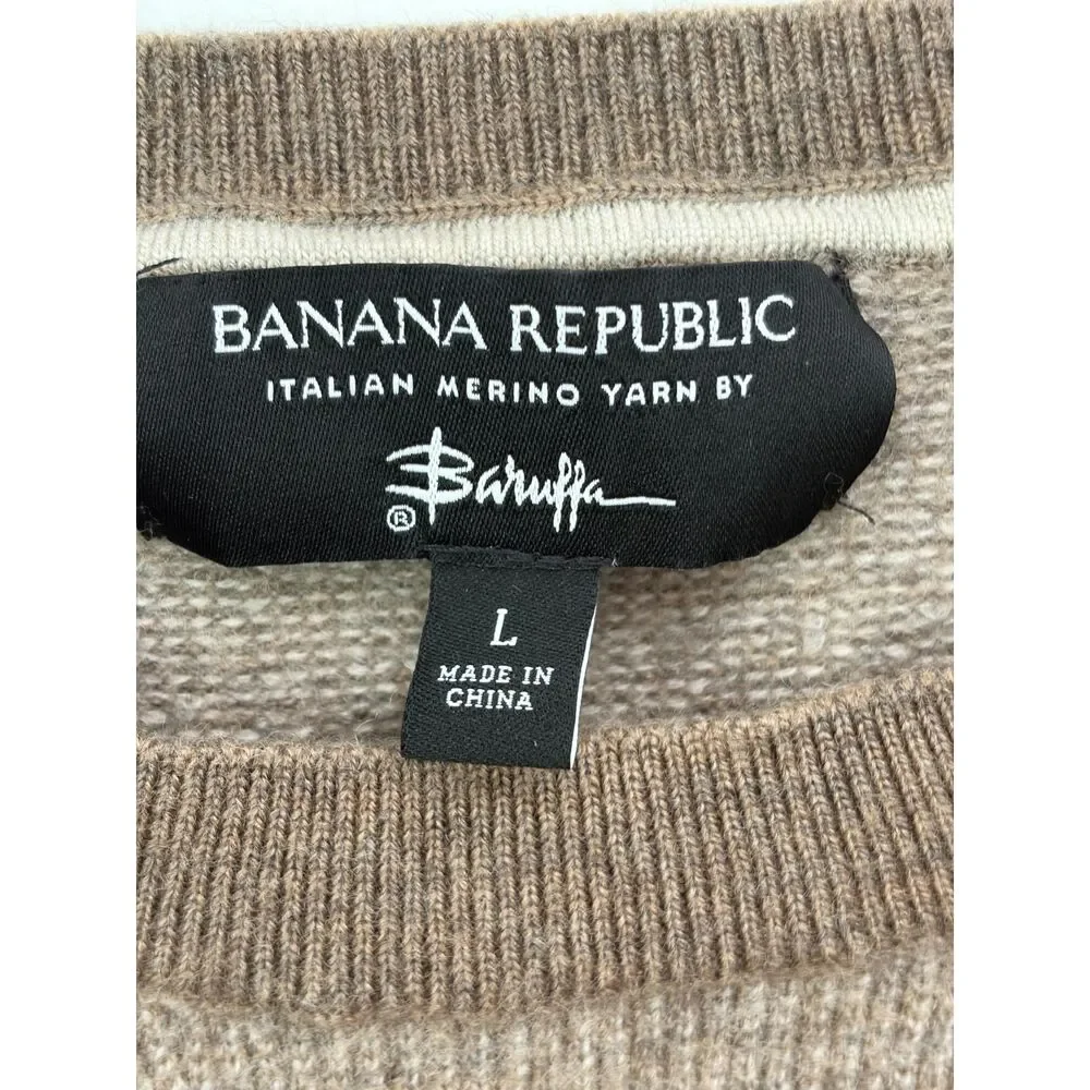 Banana Republic Italian Merino Wool Crew Neck Sweater Brown Large Quiet Luxury